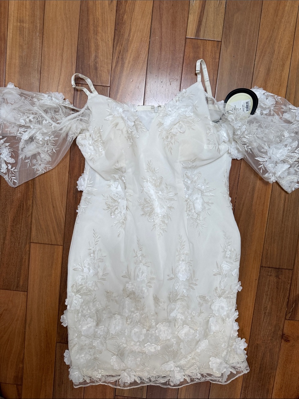 White Lace Off-Shoulder Floral Appliqué Mini Grace and Hart Dress